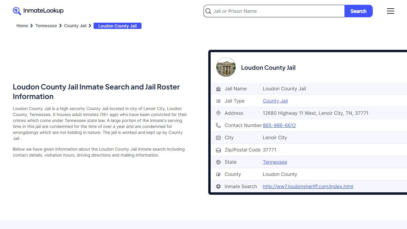 Loudon County Jail Inmate Search and Jail Roster Information